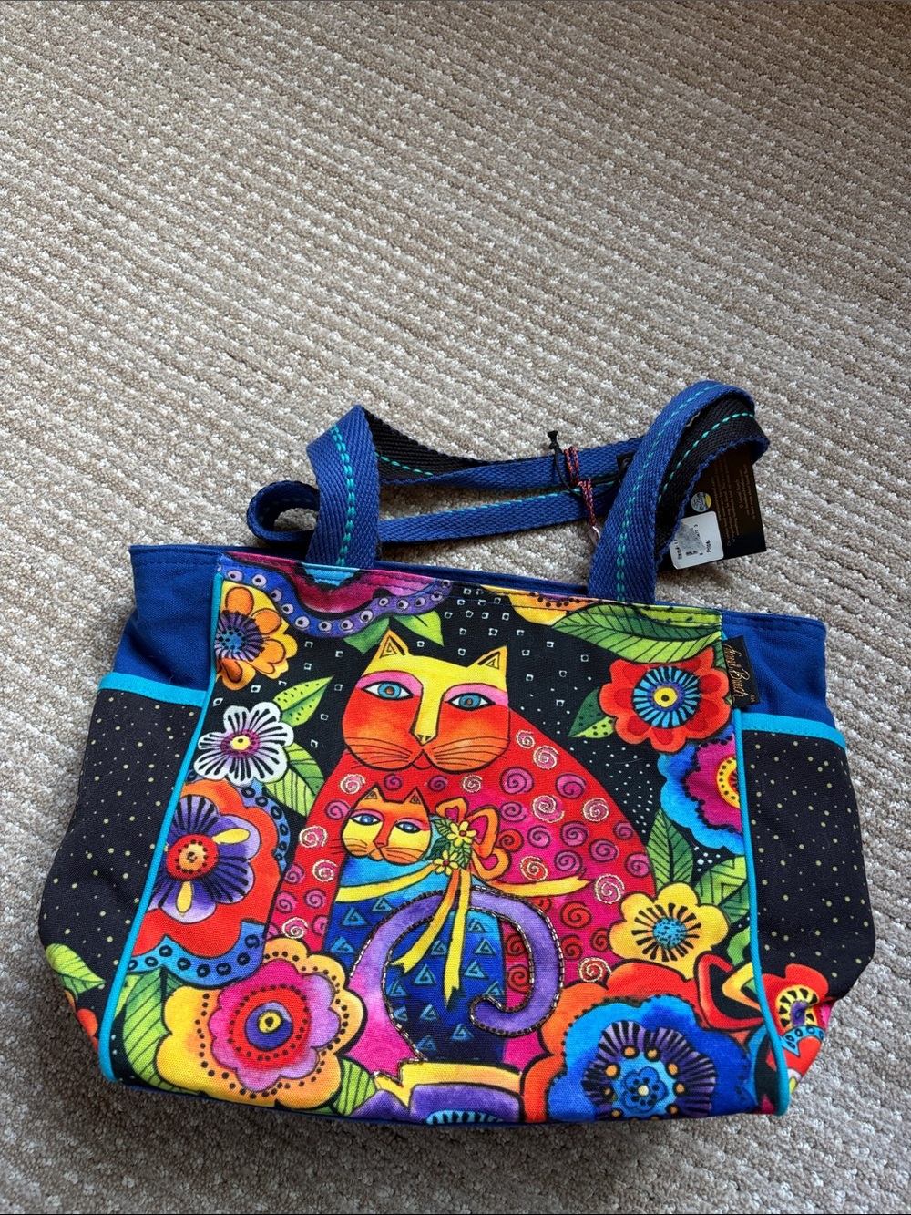 LAUREL BURCH Cat Print Canvas Tote Bag - Black & Multicolor